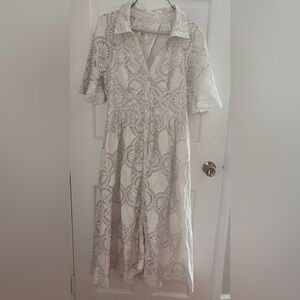 Anthropologie Maeve Eyelet Midi Dress Size 14